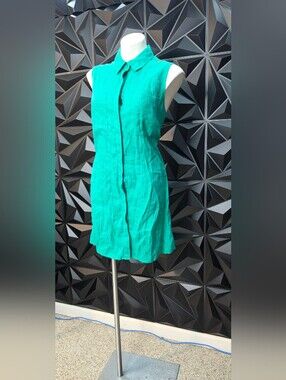 Sleeveless Collared Green Linen Tunic Top